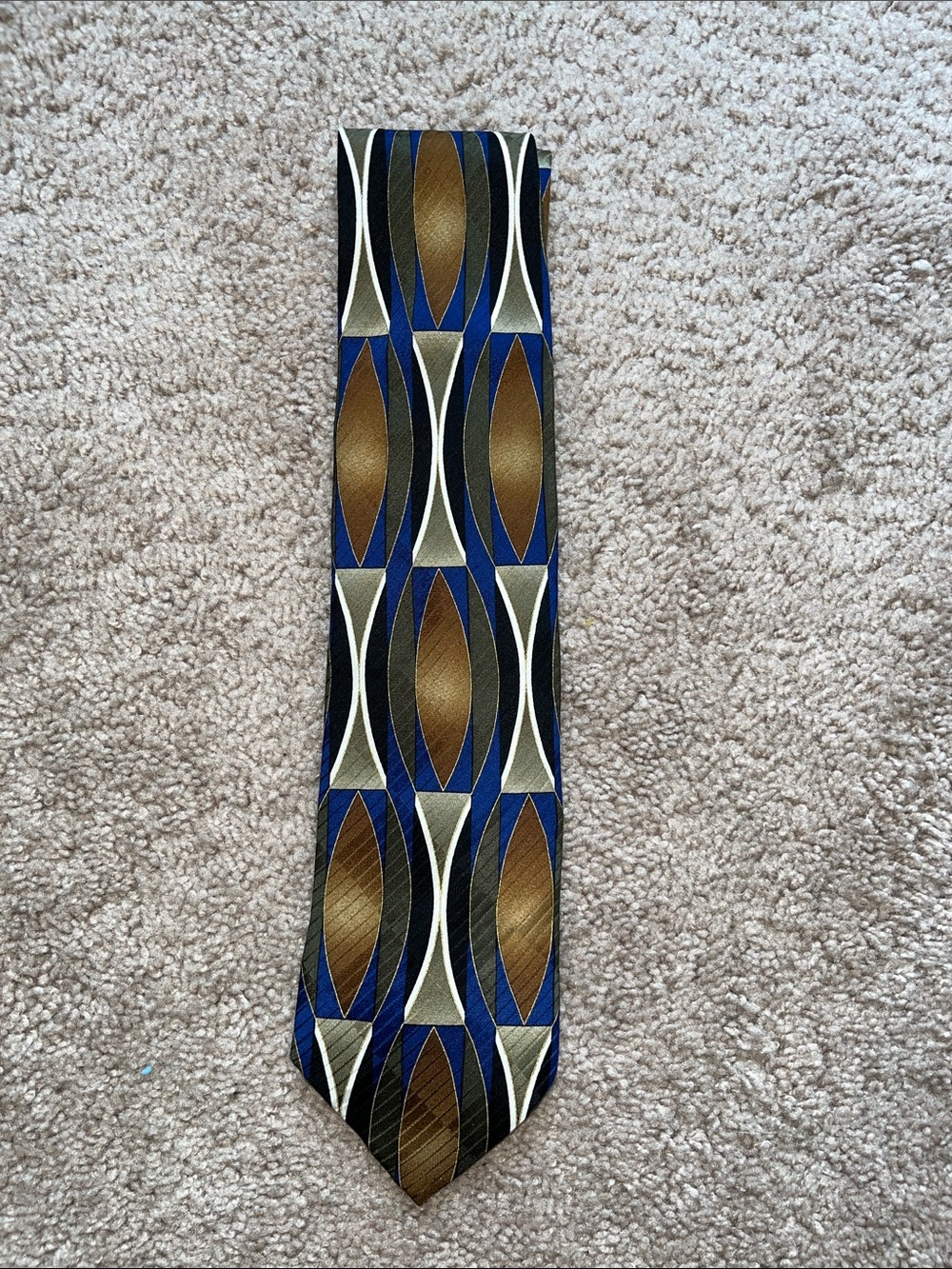 Ziggurat 100% Silk Tie Men's Geometric Blue & Brown Patterned Tie